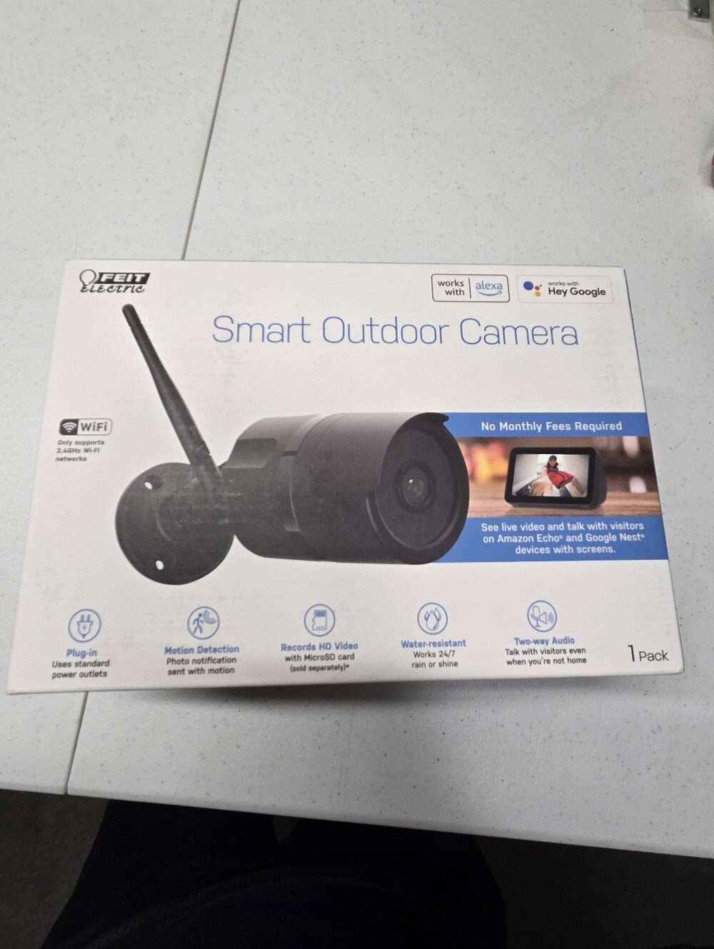 Feit Smart Outdoor Camera WIFI HD Live Video 2-Way Audio Google/Alexa NIB